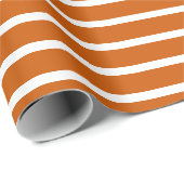 Papier Cadeau Rayé horizontal orange brûlé et blanc (Coin rond)