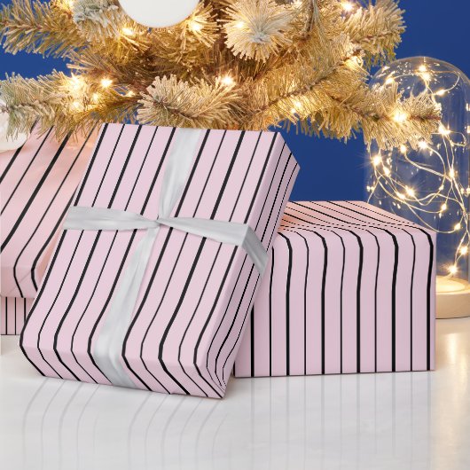 Papier cadeau rayé rose et noir (Vacances)