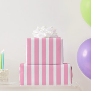 Papier cadeau rayé vertical rose et blanc 