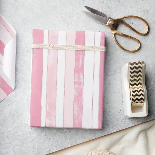 Papier Cadeau Rayure aquarelle rose