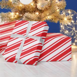 Papier Cadeau Rayure Bâton de Bonbon Rouge Traditionnel Noël