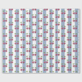 Papier Cadeau Rayure Bleue et Blanche Cerises (Plat)