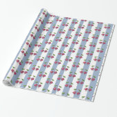 Papier Cadeau Rayure Bleue et Blanche Cerises (Déroulé)
