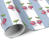 Papier Cadeau Rayure Bleue et Blanche Cerises (Coin rond)