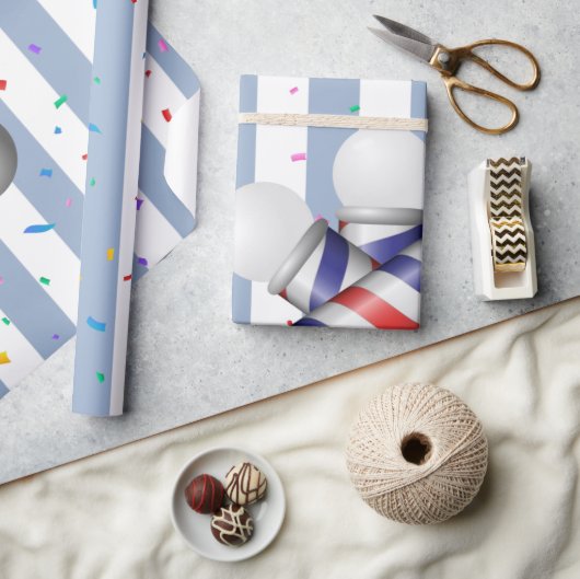 Papier Cadeau Rayure Bleue et Blanche Mat à Barbe (Artisanat)