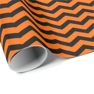 Papier Cadeau Rayure Chevron Orange et Noir Halloween
