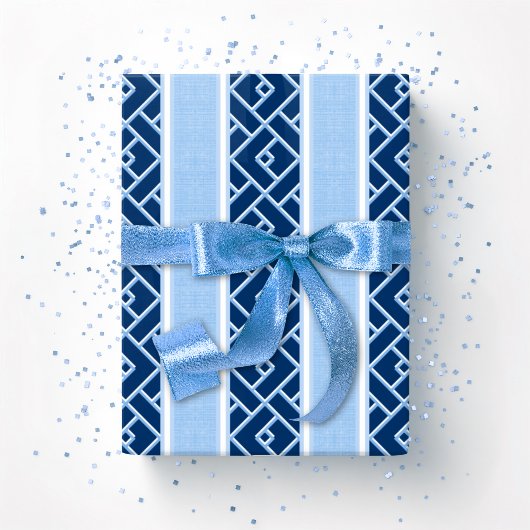Papier Cadeau Rayure Chippendale en bleu indigo