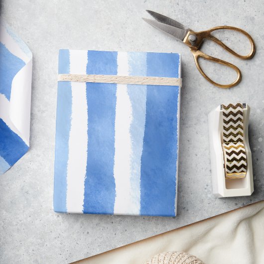 Papier Cadeau Rayure d'aquarelle bleue