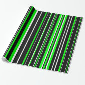Papier Cadeau Rayure de code-barres noir, vert citron et blanc (Déroulé)