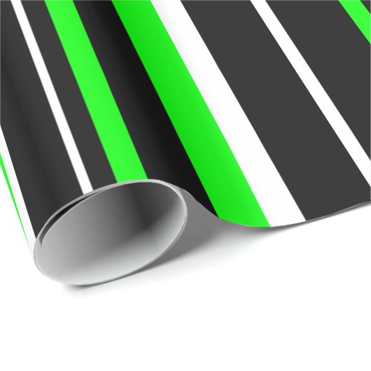 Papier Cadeau Rayure de code-barres noir, vert citron et blanc (Coin rond)