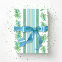 Rayure de frondes frisées en vert et aqua