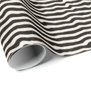 Papier Cadeau Rayure de zèbre sauvage noir blanc faux fourrure a