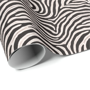 Papier Cadeau Rayure de zèbre sauvage noir blanc faux fourrure a