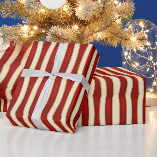 Papier Cadeau Rayure dorée rouge - Noël moderne (Vacances)