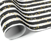 Papier Cadeau Rayure étoile dorée (Coin rond)