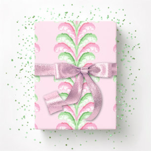 Papier Cadeau Rayure Fête à Plumes en Rose et Vert