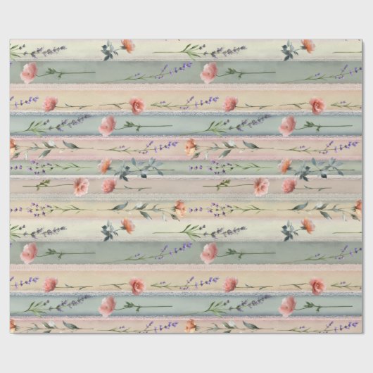 Papier Cadeau Rayure florale vintage (Plat)