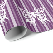 Papier Cadeau Rayure victorienne violette avec papillon (Coin rond)
