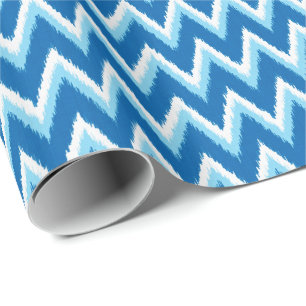 Papier Cadeau Rayures à chevrons Ikat - Cobalt, Bleu ciel et Bla