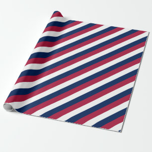 Papier Cadeau Rayures blanches et bleues rouges