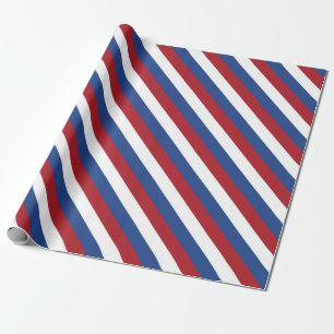 Papier Cadeau Rayures blanches et bleues rouges