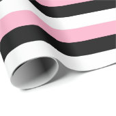 Papier Cadeau Rayures blanches noires roses (Coin rond)