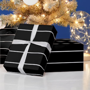 Papier Cadeau Rayures blanches simples sur fond noir