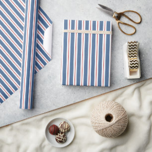 Papier Cadeau Rayures Bleu Blanc Rouge Anniversaire