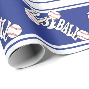 Papier Cadeau Rayures bleu-foncé et blanches de base-ball