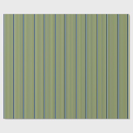 Papier Cadeau Rayures bleu foncé et jaune (Plat)