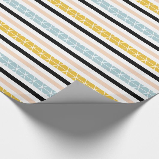 Papier Cadeau Rayures bleues blanches noires jaunes (Coin)