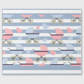 Papier Cadeau Rayures Bleues et Blanches Poussette (Plat)