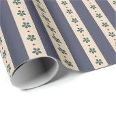 Papier Cadeau Rayures bleues et fleurs (Coin rond)
