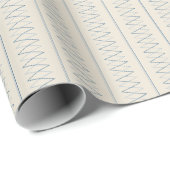 Papier Cadeau Rayures bleues et zigzags entrelacés sur crème (Coin rond)