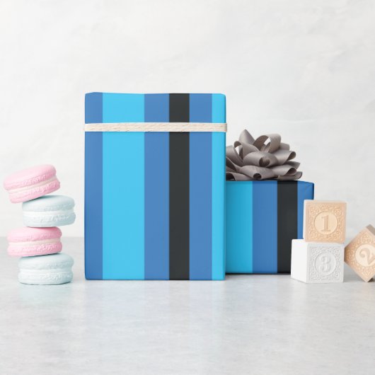 Papier Cadeau Rayures bleues noires (Baby Shower)