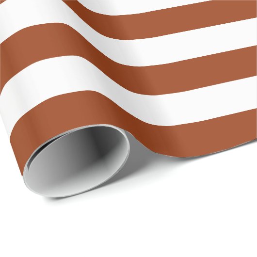 Papier Cadeau Rayures Brown sur la couleur faite sur commande (Coin rond)