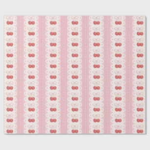 Papier Cadeau Rayures Cerise Prépa - Rose et Blanc Cassé