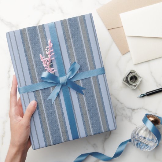 Papier Cadeau Rayures Chevron Bleu Gris (Cadeaux)