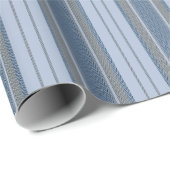 Papier Cadeau Rayures Chevron Bleu Gris (Coin rond)