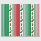 Papier Cadeau Rayures Classiques avec Houx (Plat)