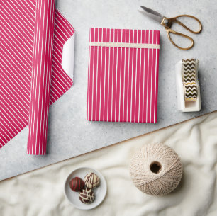 Papier Cadeau Rayures Classiques Blanc - Framboise