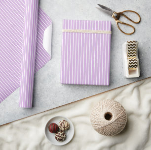 Papier Cadeau Rayures Classiques Blanc - Lilas Doux