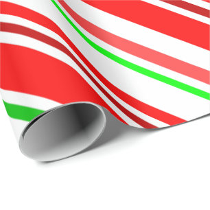 Papier Cadeau Rayures de Canne à Sucre Rouge Blanc Vert Festif
