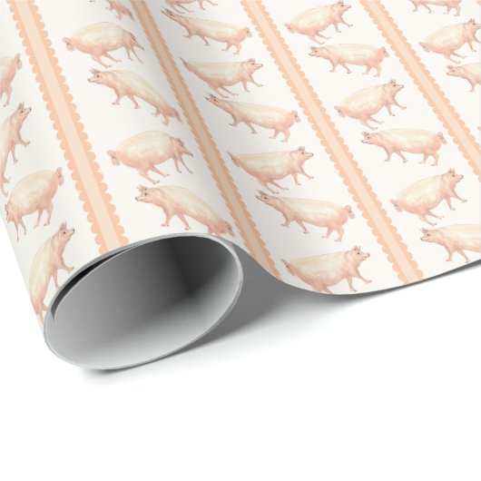 Papier Cadeau Rayures de cochon (Coin rond)