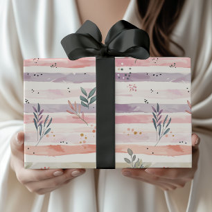 Papier Cadeau Rayures de feuilles à l'aquarelle pastel vintage