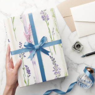 Papier Cadeau Rayures de lavande Fleur Anniversaire
