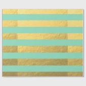 Papier Cadeau Rayures de menthe et de feuille d'or imprimées (Plat)