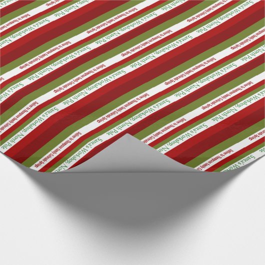 Papier Cadeau Rayures de Noël personnalisées de Père Noël (Coin)
