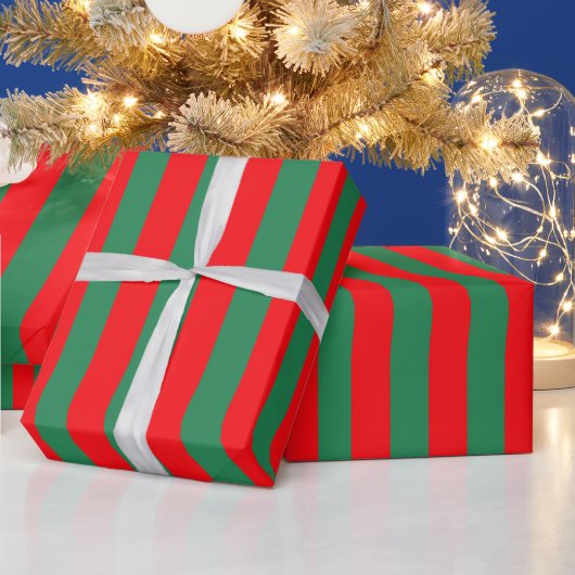 Papier Cadeau Rayures de Noël rouges et vertes classiques (Vacances)