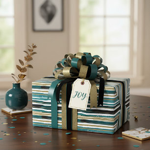 Papier Cadeau Rayures de paillettes vertes et dorées 